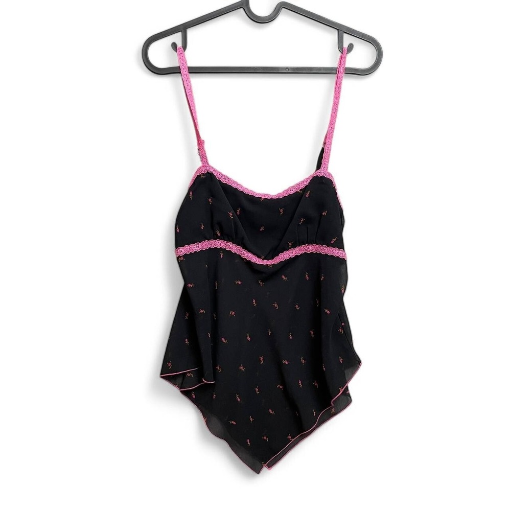 Y2K Fairy Babydoll‎ Top Black Asymmetrical Sheer Cami Whimsigoth Coquette Medium